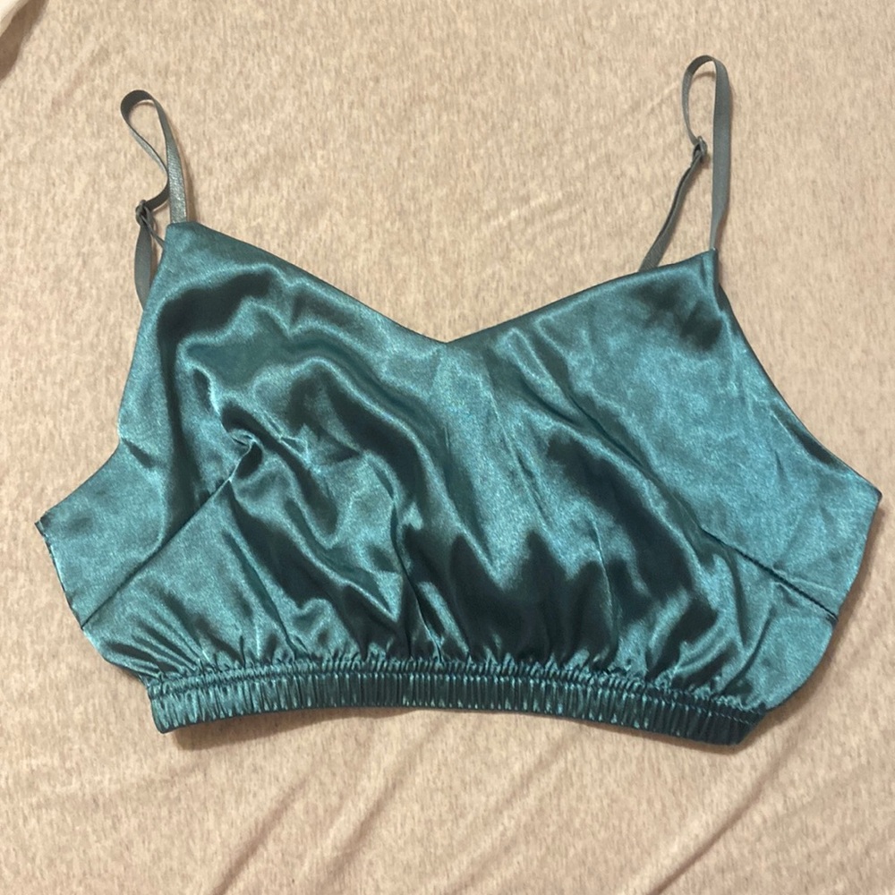 turquoise satin two piece set